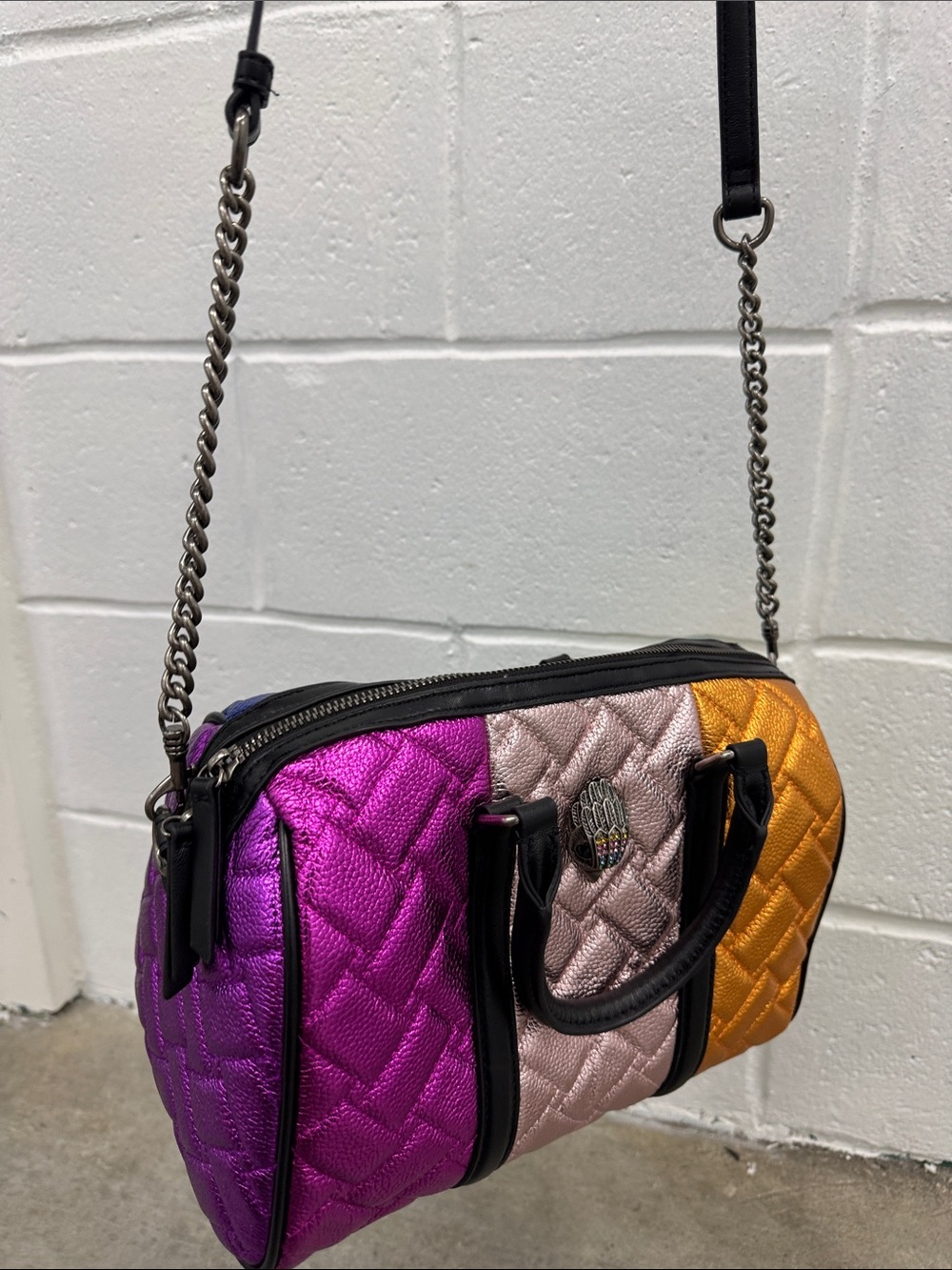 Kurt Geiger Metallic Quilted Satchel in Pink, Rose, Orange - Picture 7 of 14